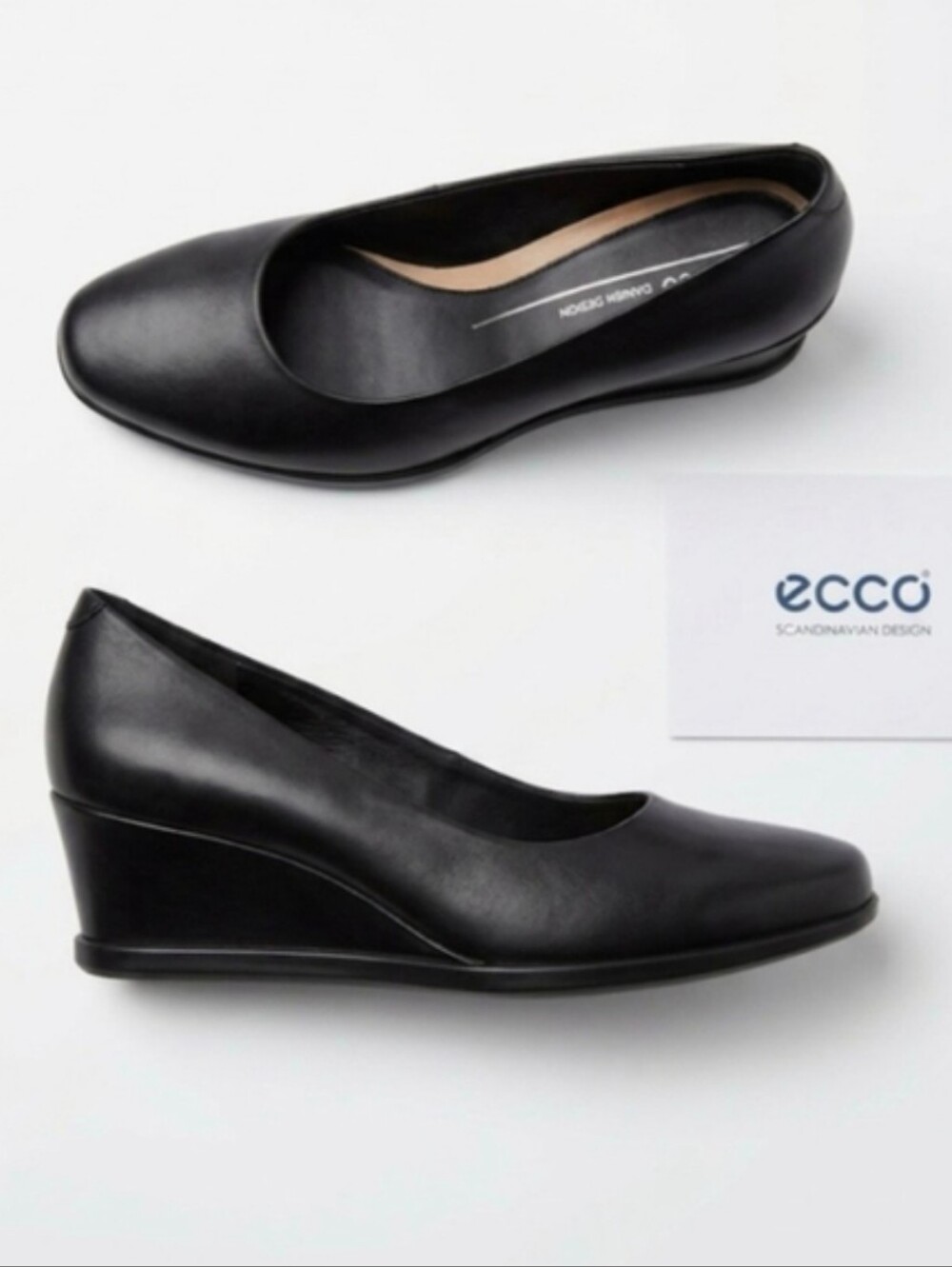 Classic Black Leather Wedge Pumps